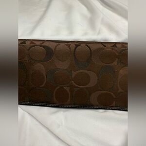 Coach Signature Brown Canvas Leather Checkbook Wallet